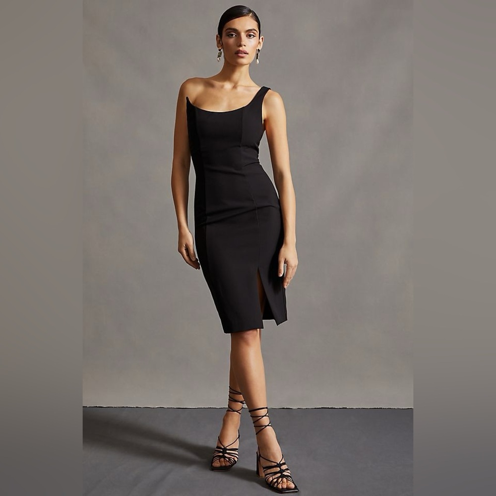 Black Halo Sleeveless,Asymmetrical Neckline, Leg Slit Sheat, Black Dress size 6